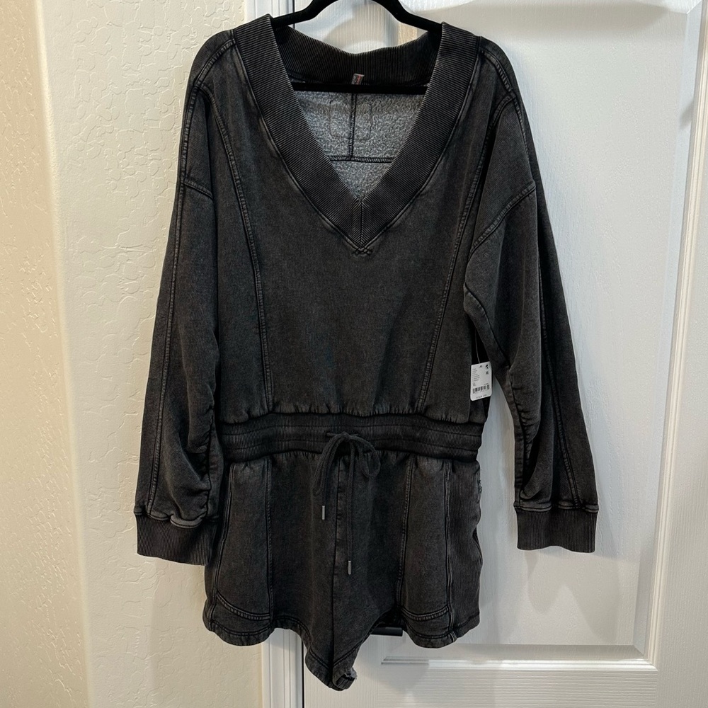 Free People Black Washed Romper with Drawstring Waist - Picture 6 of 12